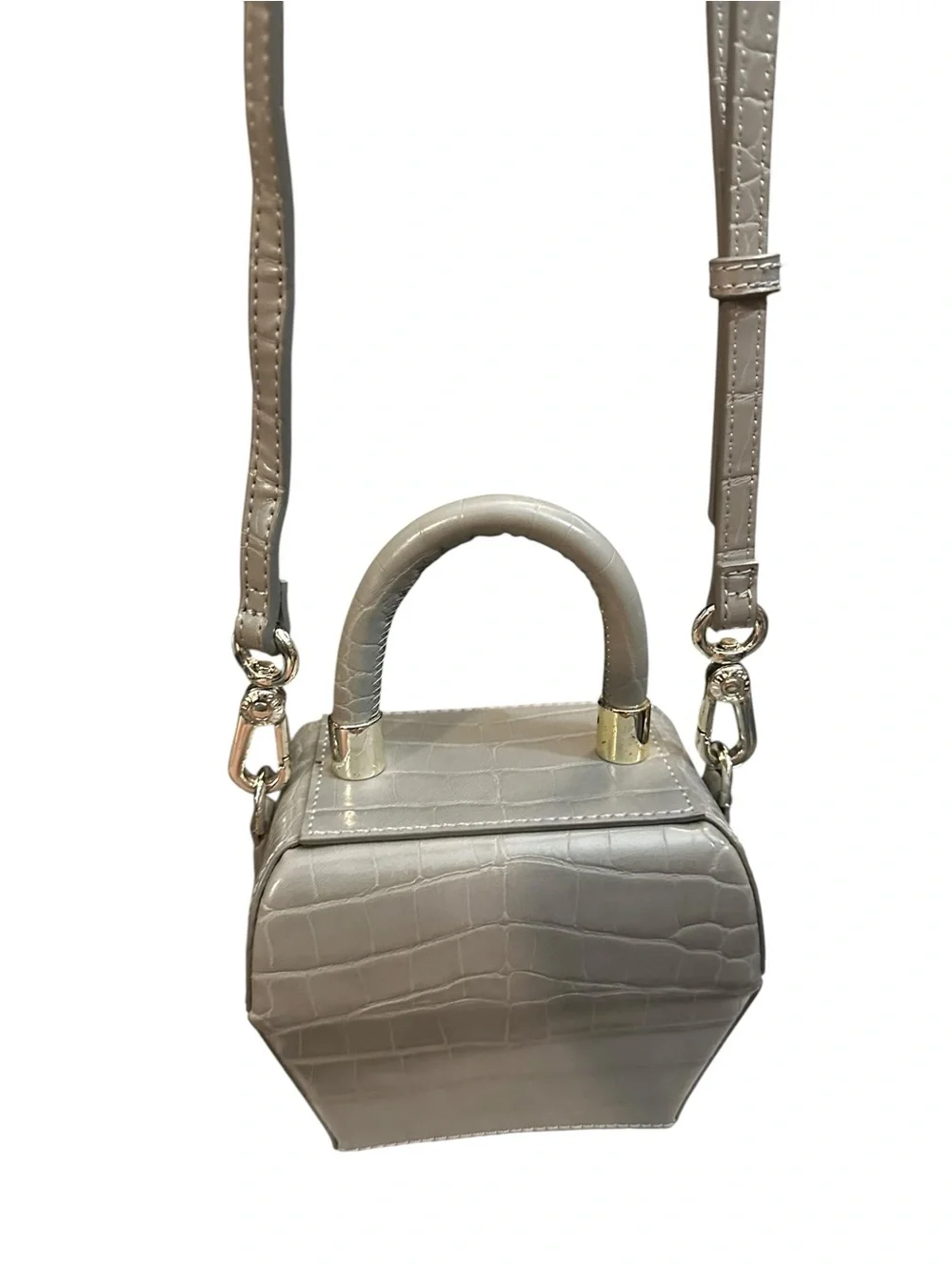 Charles & Keith Sculptural croc embossed Mini Crossbody Bag Gray Rare